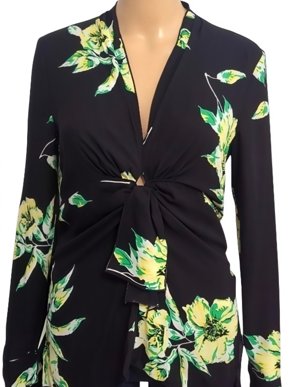 Proenza Schouler 100% Silk Floral Tie Front Keyhole Blouse Draped Top Size 4 - Picture 8 of 10